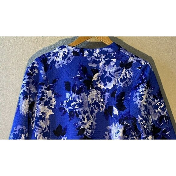 Isaac Mizrahi Live Open Front Cardigan Jacket Large Blue Floral Quilted 3/4 Slv - Picture 7 of 8